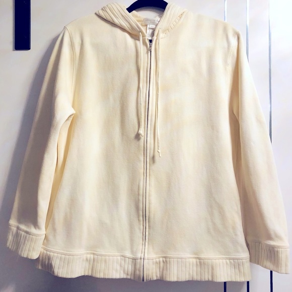 Jones New York Sport Large Creamy Cotton Knit Hoodie Full Front Zipper Hood - Picture 1 of 9